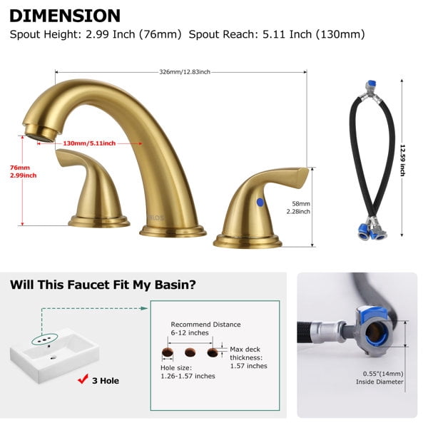 PARLOS 2-Handle Widespread Bathroom Sink Faucet, Brushed Gold