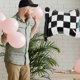thumbnail image 5 of 4 globos a cuadros blancos y negros, decoración para fiestas con globos a cuadros, globos con forma de bandera de carreras, globos con temática de coches de carreras, 5 of 7