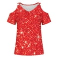 thumbnail image 4 of Pincandy Women's Fashion Casual Print Summer Cold Shoulder Tops Short Sleeve T Shirts Pullover Sexy Casual Dolman Blouses,Red,XL, 4 of 5
