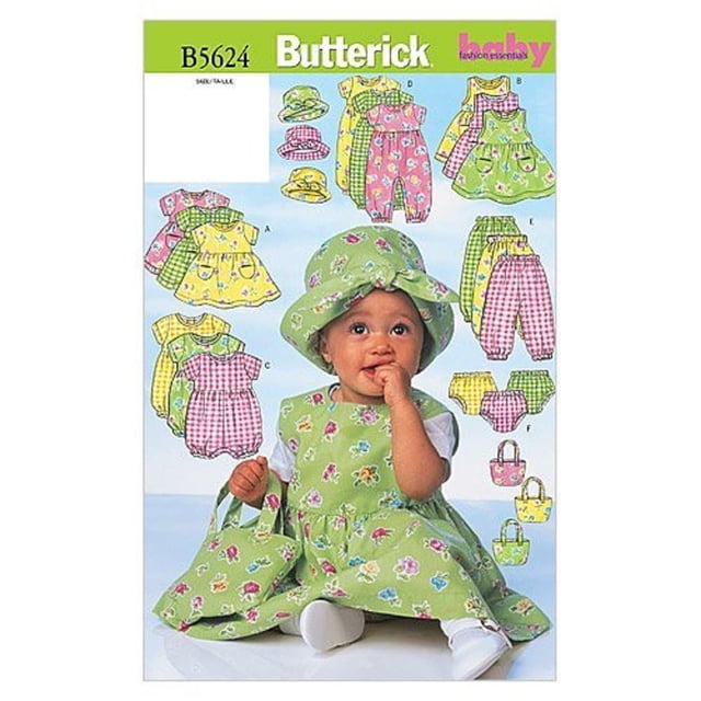 BUTTERICK PATTERNS B5624 Vestido para bebé Jersey Mameluco Mono Bragas Gorro y bolso Talla NB0 (NB-S-M)