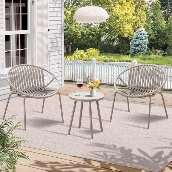 Patio Furniture Set 3 Pieces, Outdoor Furniture with Bistro Table and Patio Chairs Set of 2, Resin Patio Furniture with Porch Chairs and Table, Balcony Furniture Conversation Set for Garden Poolside