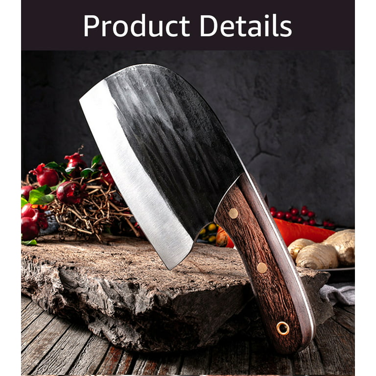 Mueller UltraForged Professional Meat Cleaver Knife 7 Handmade High-Carbon  Clad Steel Serbian Chef Knife with Leather Sheath, Full Tang Pakkawood
