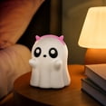 thumbnail image 3 of Homellea Cute Halloween Ghost Figurine, White Resin Mini Ghost Statue with Pink Horn Accent for Tabletop, Shelf, Mantel, Desk, Office, Bedroom, Party and Spooky Home Decor, 3 of 5