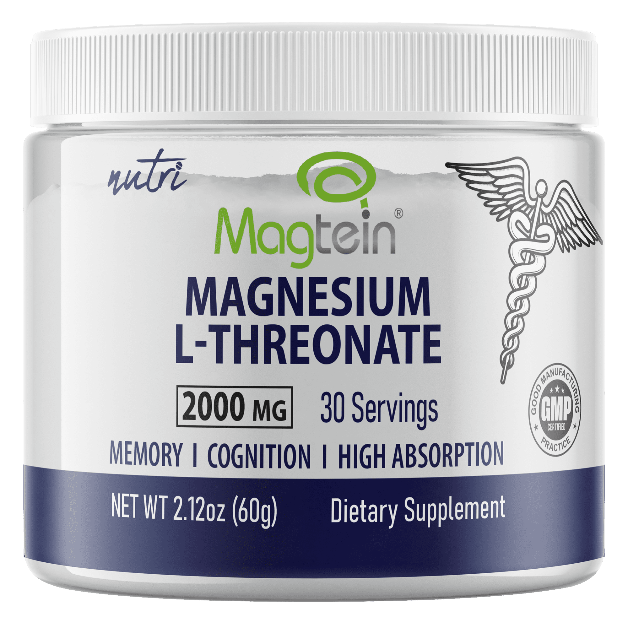 Nutri Magtein Magnesium L-Threonate 2000 mg Unflavored Powder - 60 g Tub