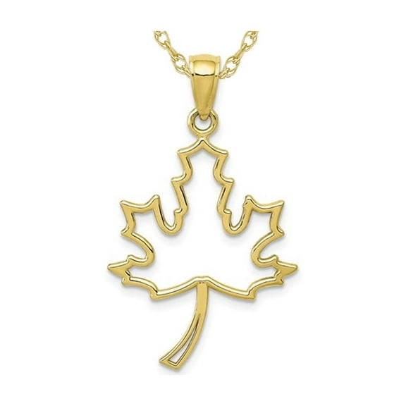 10K Yellow Gold Canadian Maple Leaf Charm Pendant Necklace with Chain for Women