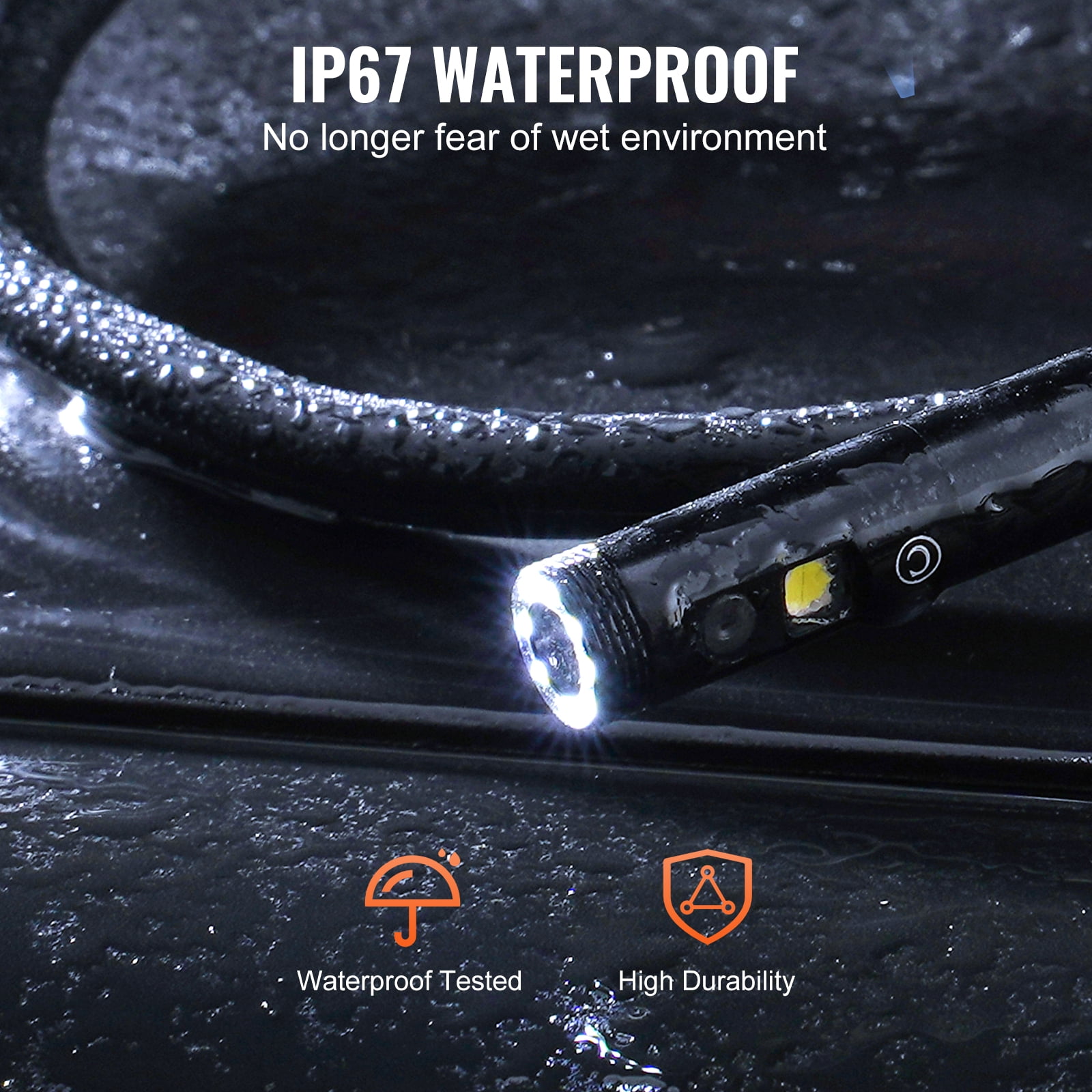 VEVOR Endoscope Camera with Light, Triple Lens Industrial Borescope, 5" Screen 1080P Inspection Camera, 8 + 2 Lights, IP67 Waterproof Snake Camera for Automotive, Plumbing (16.4FT Cable, 32GB Card)