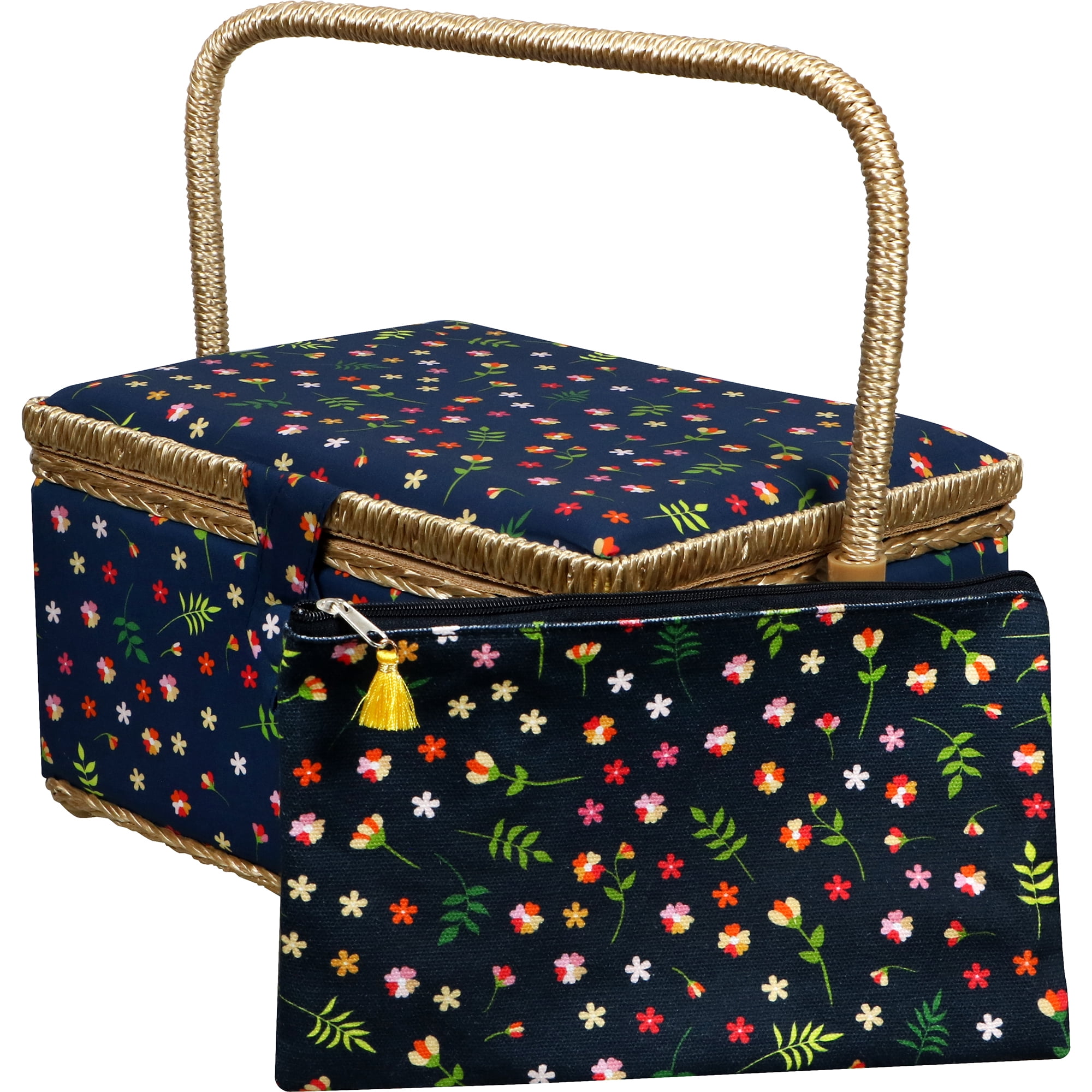 SINGER Large Sewing Basket Ditsy Floral Print with Matching Zipper