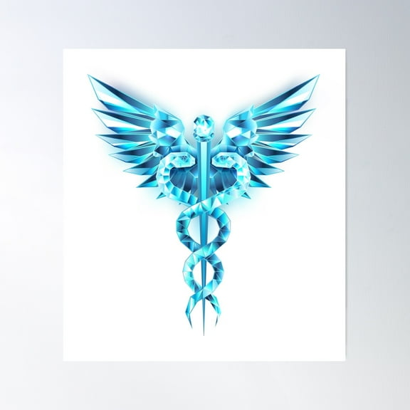 Blue Caduceus Symbol Poster Wall Art, Modern Wall Decor For Living Room Bedroom, 8x12 UNFRAMED