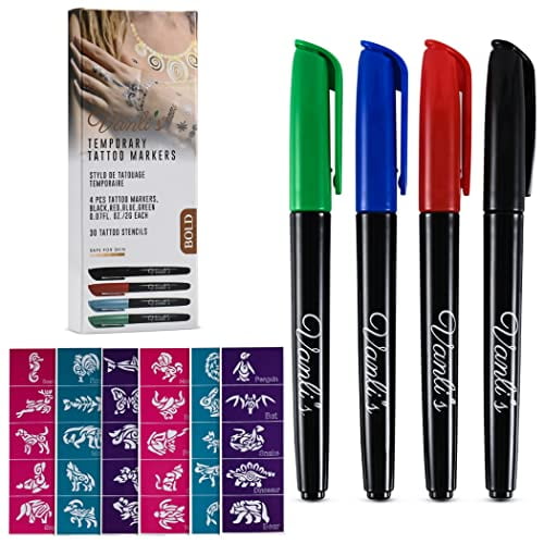 Vanli's Temporary Tattoo Markers, Removable Tattoo Kit with 4 Tattoo