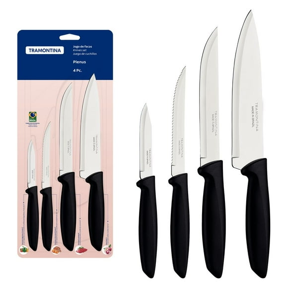 Juego de Cuchillos Tramontina Plenus con Láminas de Acero Inoxidable y Mangos de Polipropileno Negro 04 Piezas Tramontina Plenus 23498064