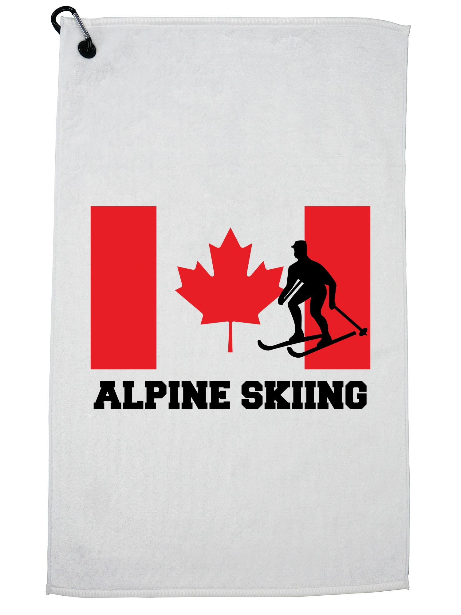 Canada Olympic Alpine Skiing Flag Silhouette Golf Towel with Carabiner Clip by Hollywood Thread