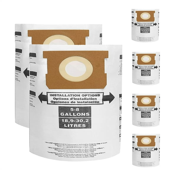 6 Pack For Shop-Vac 90661 Bag Type E for 5-8 Gallon Vacuum - 9066100 Filter Bags