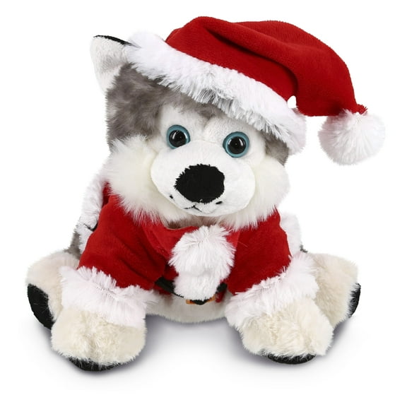 DolliBu Santa Floppy Husky Stuffed Animal Plush Toy - Super Soft Dog Plush Dress Up with Red Santa Claus Outfit, Cute Pet Holiday Christmas Gift - 7.5 Inches