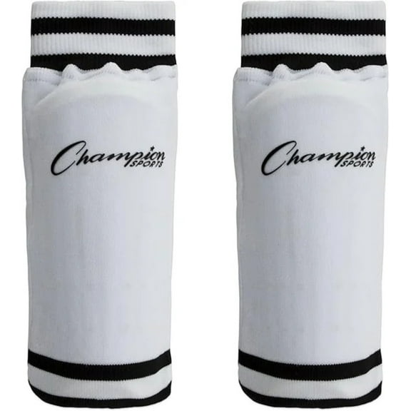 Champion Sports Youth Sock Style Soccer Shinguards - Ages 8-Large - White with Black Stripes