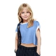 thumbnail image 4 of Zanarzt Girls Fashion Crewneck Short Sleeve T Shirt Girls Athletic Oversized Crop Tops Kids Drop Shoulder Short Sleeve T Shirts Workout Tees 13-14 Years,Blue, 4 of 7