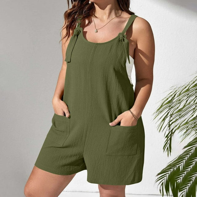 LOVZFMLL Combinaison Sans Manches Décontractée d'Été pour Femmes Grande Taille Mode Vert Armée TG