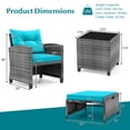 thumbnail image 3 of Costway 5 Piece Patio Rattan Furniture with 2 Ottomans & Tempered Glass Coffee Table Turquoise + Mix Gray, 3 of 10