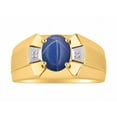 thumbnail image 1 of RYLOS Men's Rings Yellow Gold Plated Silver Rings Classic Designer  9X7MM Gemstone & Diamond Ring Blue Star Sapphire Birthstone Ring Size 12, 1 of 7