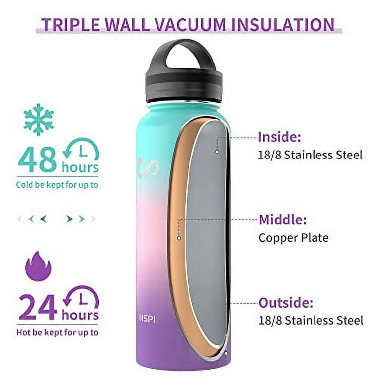 INSPI Water Bottle Fits in Car Cup Holder, 40oz Stainless  Steel Water Bottle Tumbler with 2 Lids & Stickers, Double Wall Travel Flask  (Cold for 48 Hrs, Hot for 24