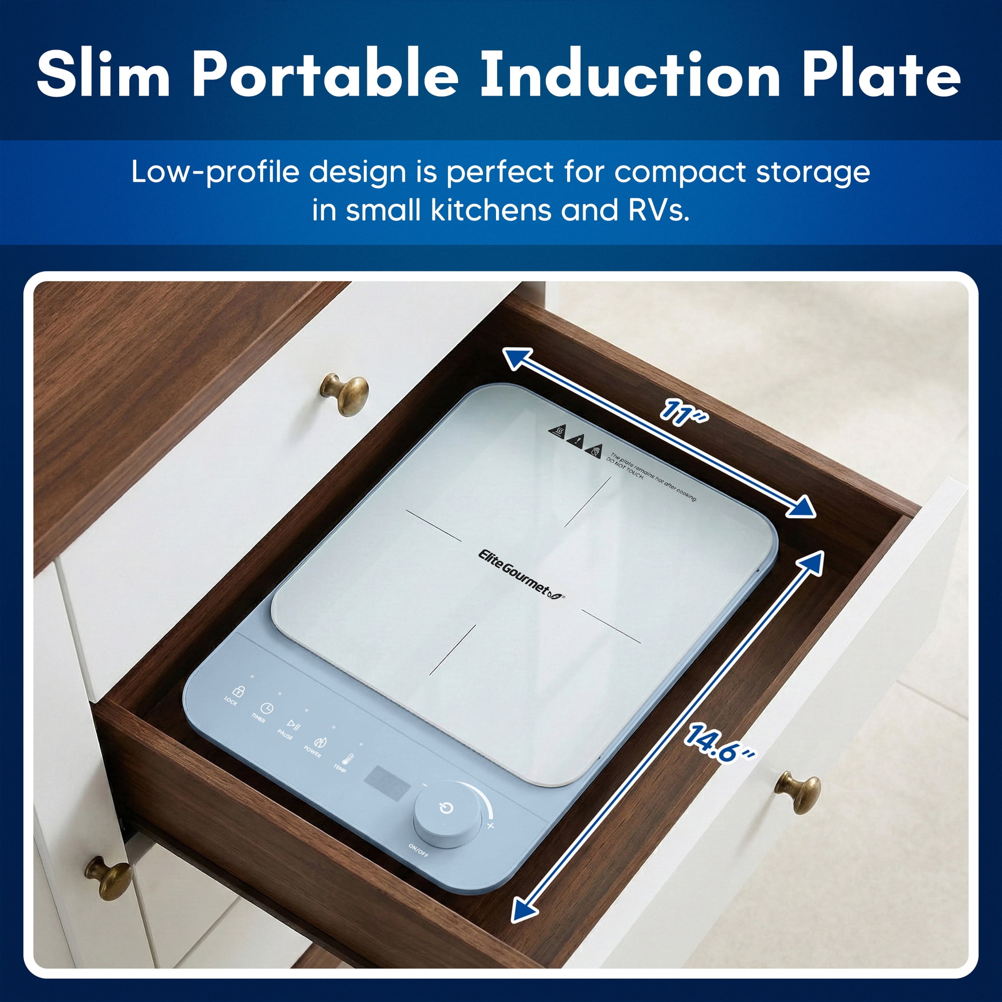 Elite Cuisine EINDL1052 Slimstore Blue Induction Cooktop