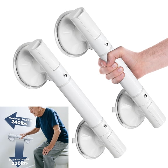 Vessgra Shower Grab Bars with Suction, 2-Pack 13 " Bathroom Safety Handles for Seniors & Disabled, Non-Slip Support Rails with Glow Strip