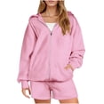 thumbnail image 3 of QATAINLAV Womens Cute Zip Up Hoodies and Shorts 2 Piece Outfits Casual Long Sleeve Hooded Sweatshirts Jacket Matching Sets, Pink, XXL, Fall Savings, 3 of 8