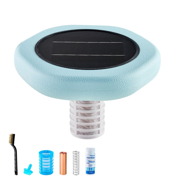KFFKFF Solar Pool Ionizer, Hexagon Copper Pool Cleaner for Up to 45000 Gal, Floating Automatic Water Purifier, Chlorine-Free Solution with Copper Anode, Spring, Brush, and Filter for Pools & Spas