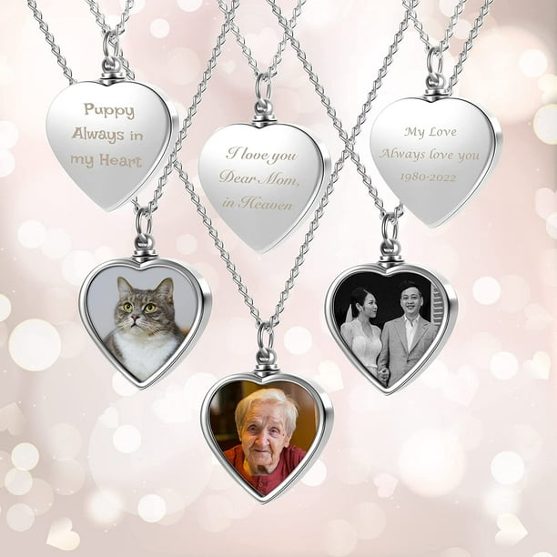 Top Plaza Collier Urne funéraire Photo Personnalisé pour Animaux de  Compagnie Cendres Humaines Massage Personnalisé Gravé Nom Texte Collier  Pendentif Coeur Personnalisé Collier Souvenir Bijoux avec Outil de  Remplissage Cadeaux Commémoratifs 