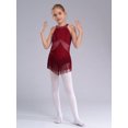 thumbnail image 2 of YiZYiF Kids Girls Shiny Tassel Jazz Latin Dance Dress Leotard Keyhole Back Lyrical Dance Costume Burgundy 12, 2 of 7