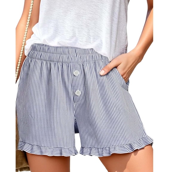 Women's Shorts Plus Size with Deep Pockets Striped Button Double Pocket Casual Loose Sporty Elastic Waist Side Shorts