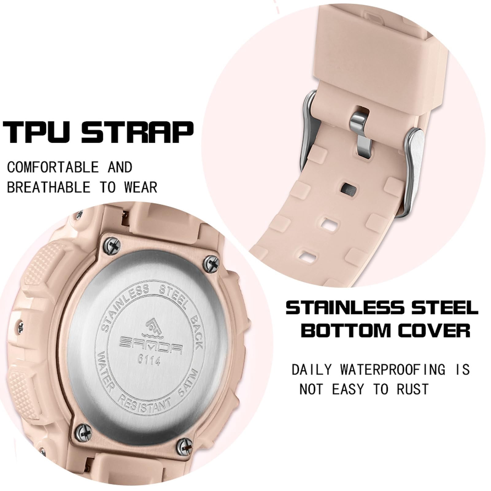 Findtime Digital Watch Womens Sport Waterproof White Wrist Watches for Women with Alarm Stopwatch Hourly Chime LED Display 12H/24H Calendar