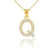 GOLD LETTER "Q" DIAMOND INITIAL PENDANT NECKLACE :  14K  Pendant with 18" chain