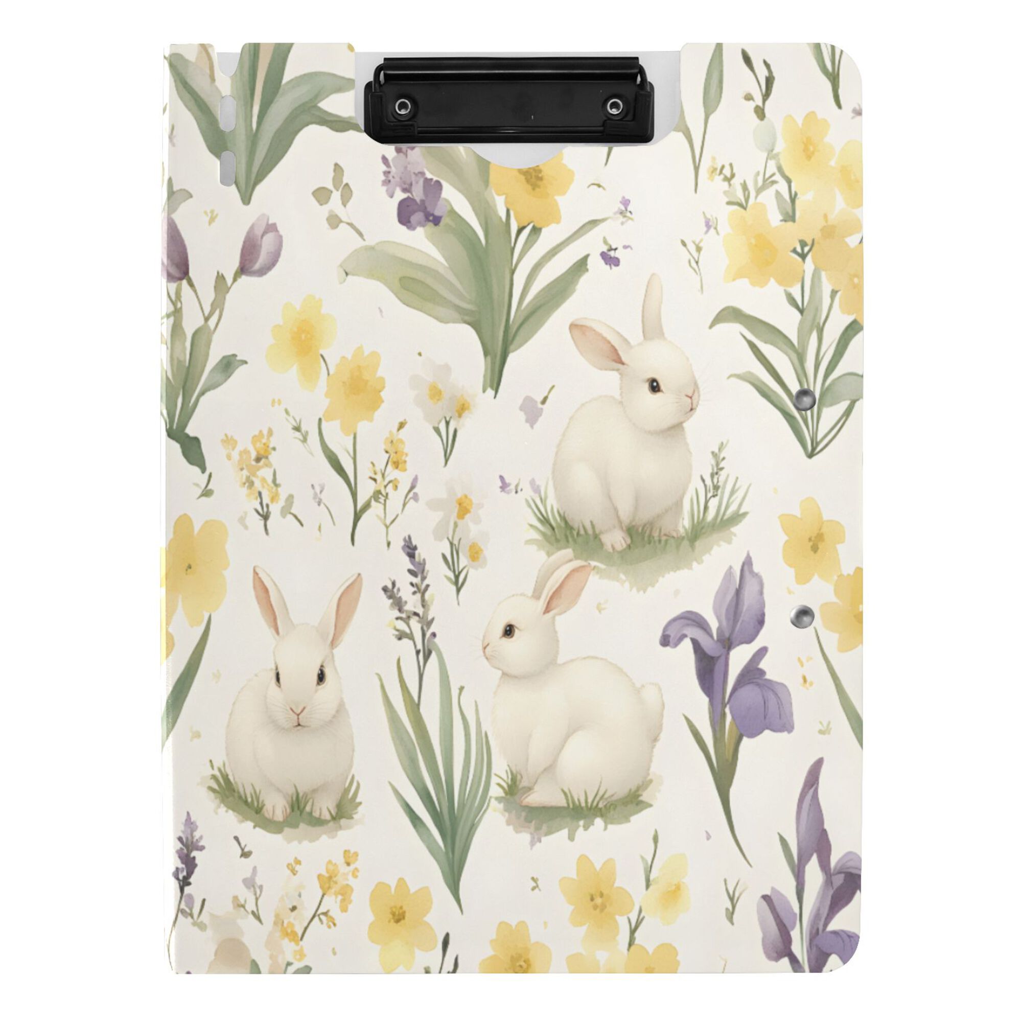 FORMRS A4 Clipboard Folder with Pen Holder Horizontal Foldable School Office Binder, Floral Rabbit