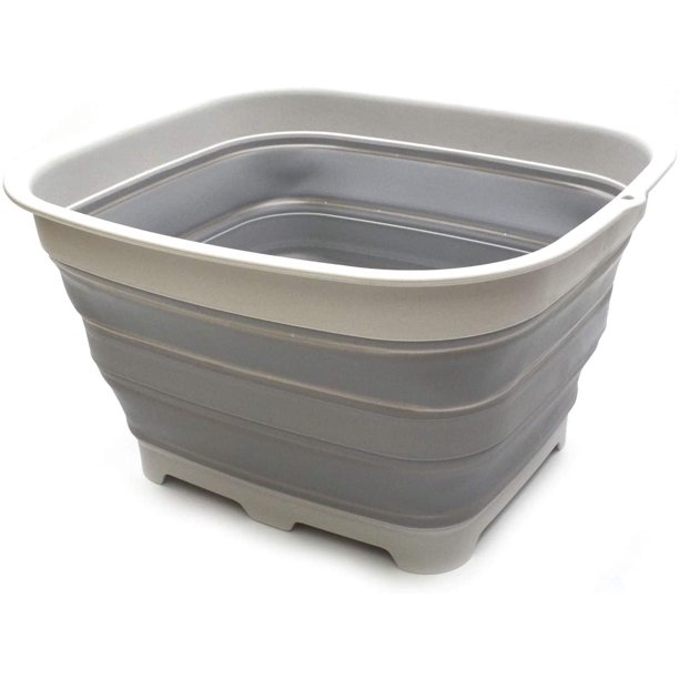 SAMMART Collapsible Dishpan with Draining Plug Foldable Washing Basin