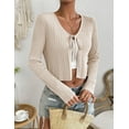 thumbnail image 4 of Women's Tie Front Long Sleeve Rib Knit Shrug Sweaters Cardigan Crop Top, 4 of 6