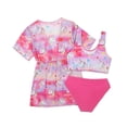 thumbnail image 4 of GYRATEDREAM Kid Girls Swimsuit 3 Piece Bikini Bathing Suit Children Cute Print Quick Dry Swimwear Sun Protection Cover-Up Sets for 6-12 Years, 4 of 6