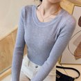 thumbnail image 3 of Suéter básico liso con cuello redondo para mujer, jersey de punto ajustado coreano para mujer, jersey informal para otoño e invierno 2024, 3 of 5