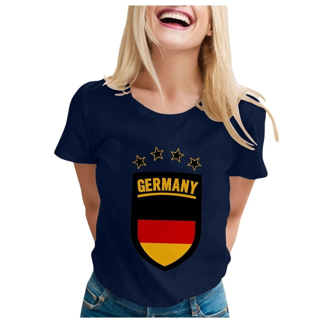 2DXuixsh Tenues Grande Taille Femmes Col Rond Haut Basique Coton Imprimé Haut Ample T-Shirt Manches Longues T-Shirt Décontracté Coton T-Shirts pour Femmes Marine Taille m