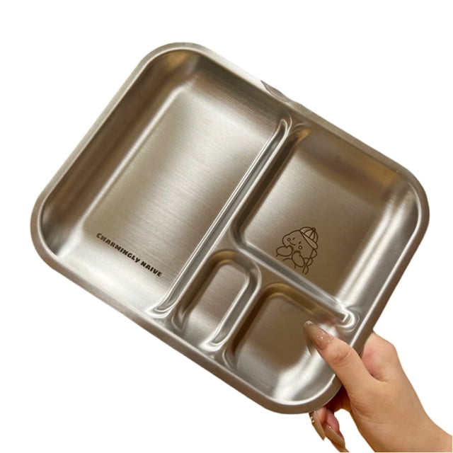 Bgsha Food Plate Plate Plates Divided Steel Tray Stainless Food Dinner Trays Compartment Kids Portion Lunch Section Control Serving