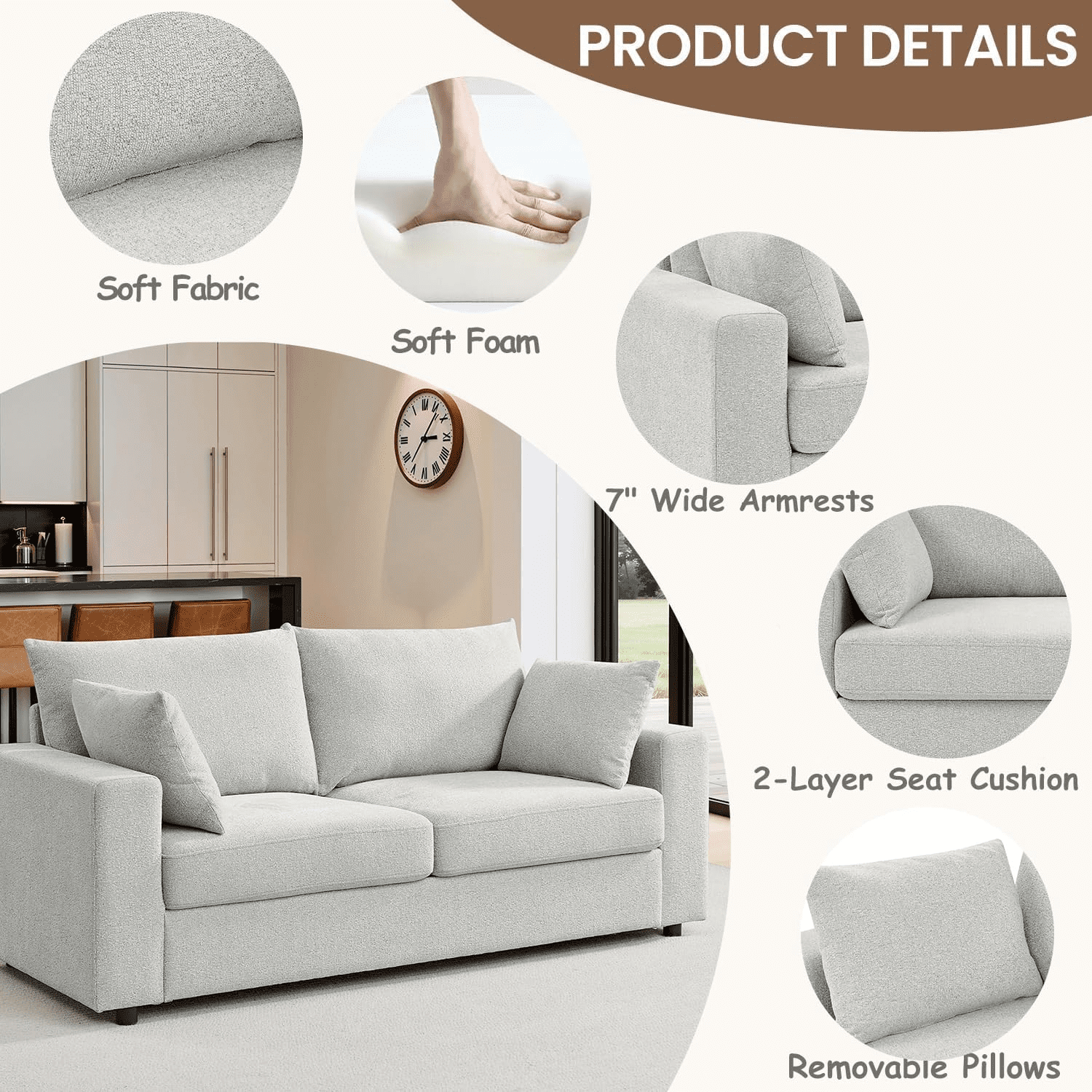 MOONMISS 78'' Loveseat Sofa for Living Room, Apartment, Office, 2-Seat, Beige