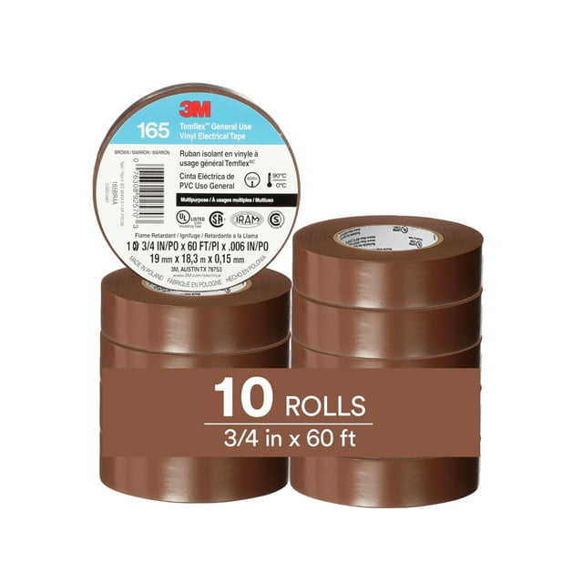 Cinta aislante 3M Temflex 165, color marrón, 19 mm x 18 m, 10 rollos
