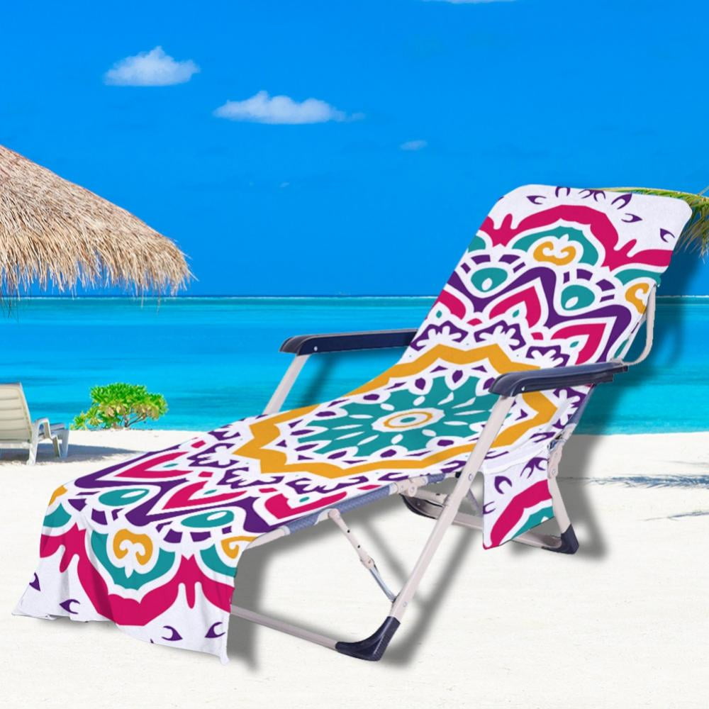 Beach Chair Cover with Side Pockets Thick and Quick Dry Chaise Lounge