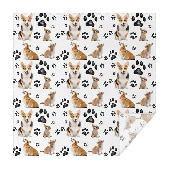 Corgi Dog and Footprints Square Tablecloth,Waterproof Square Table Cover,Wipeable Spillproof Washable Table Cover for Home Kitchen Party Decor 42"X42"(107x107cm)