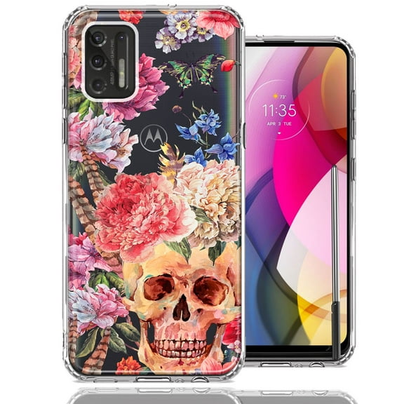 MUNDAZE Case For Motorola Moto G Stylus 2021 Indie Spring Peace Skull Feathers Floral Butterfly Flowers Phone Cover