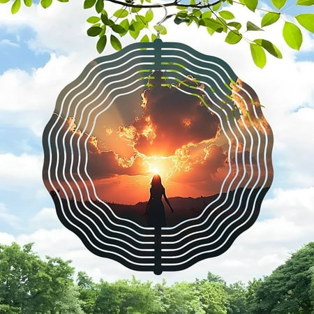 Elegant Metal Hanging Wind Spinner with Concentric Rings Design – Perfect for Yard and Garden Decor Captivating Sunset Silhouette Elegant Metal Hanging Wind Spinner with Concentric Rings Design – Perfect for Yard and Garden Decor Captivating Sunset Silhouette