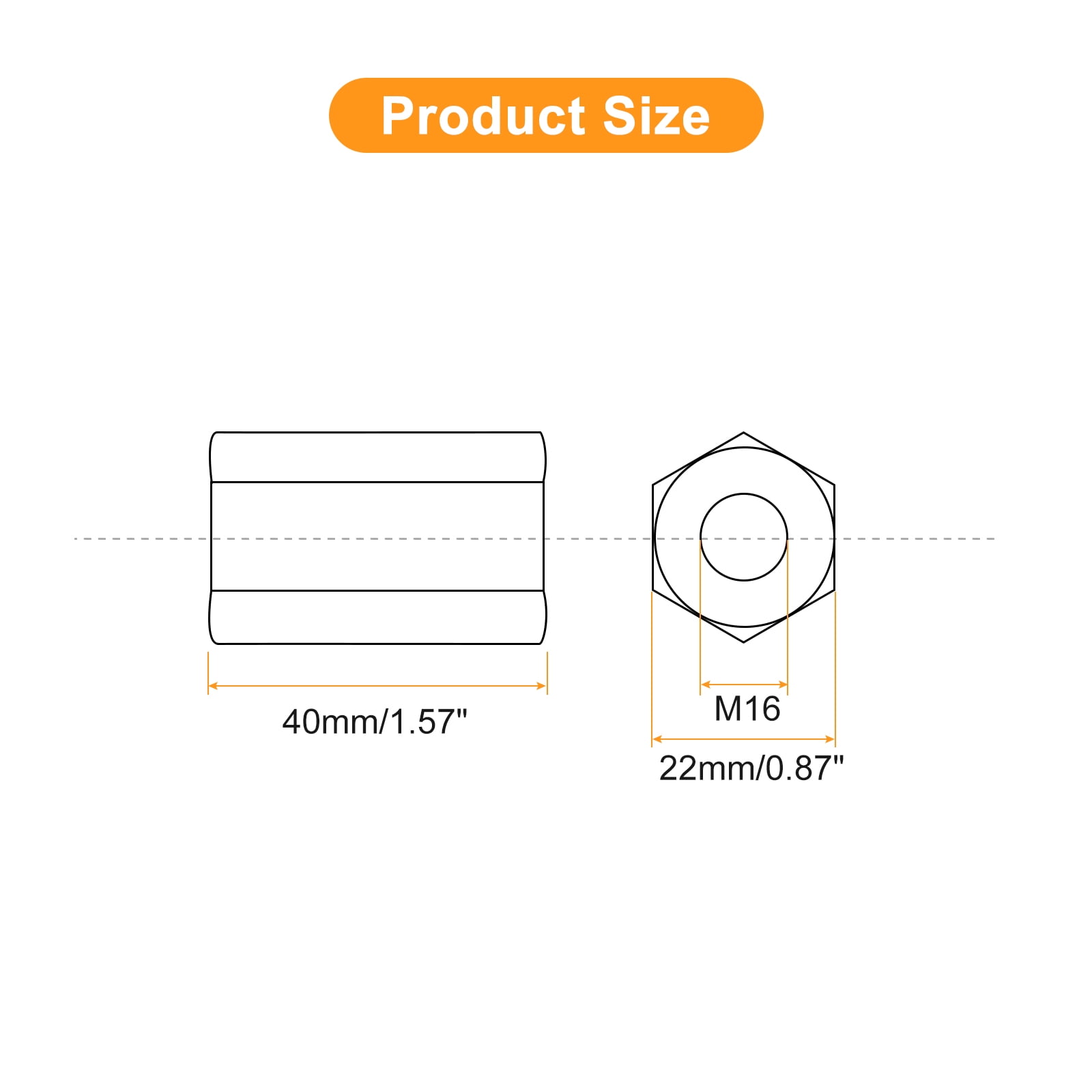 6pcs M16x22x40mm Coupling Nuts - Galvanized Carbon Steel Hex Threaded Rod Coupler for Furniture, Electronic, Industrial