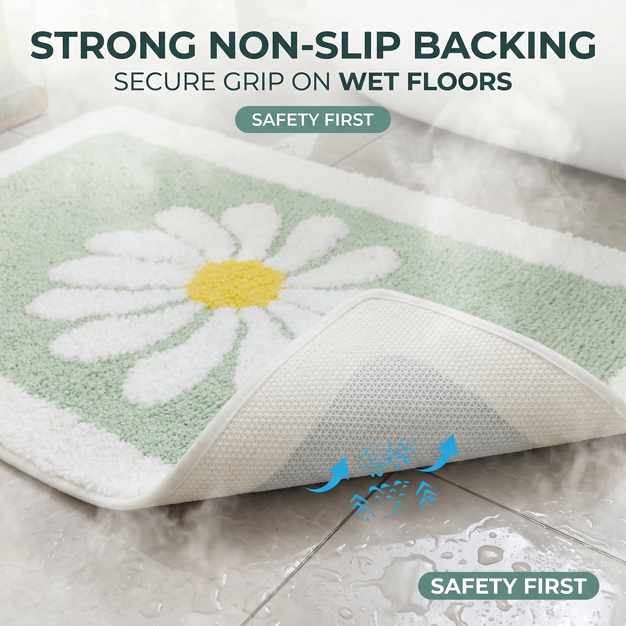 Unique Bargains Aesthetic Non Slip Ultra Soft Shaggy Bath Mat Light Green 32" x 20"