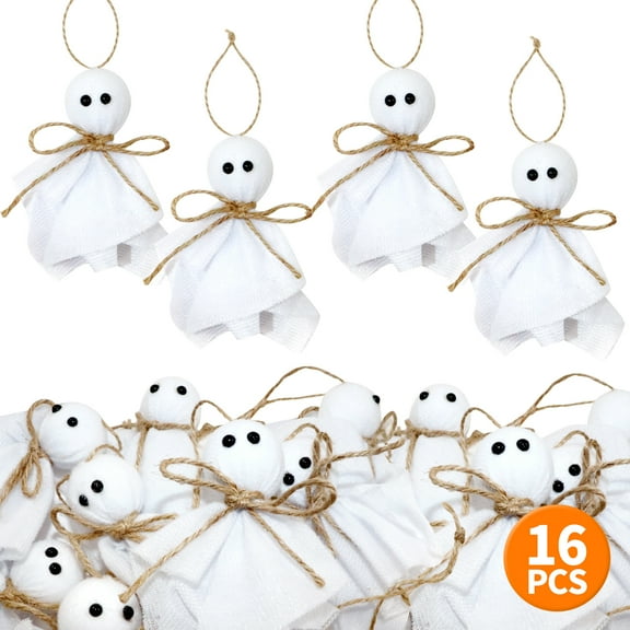 Halloween Cloth Ghost Hanging Ornaments 3 Inch 16Pcs Tree Ornaments for Haunted House Party Yard Tree Decor
