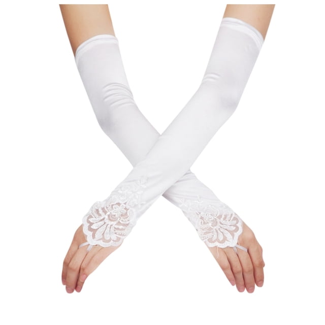 Gants Longs Rouges Sans Doigts Percés Longueur Coude Gants en Satin Extensibles Soirée Opera Gants pour Femmes des Années 1920