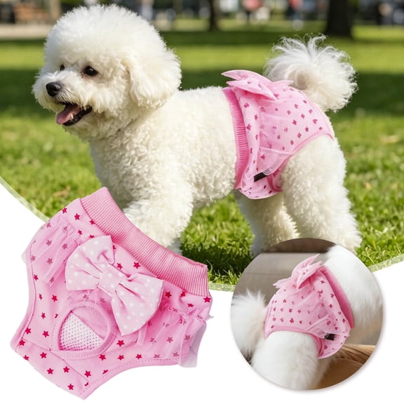 Reusable Dog Diapers for Female Dogs Washable Period Pants with Bowknot Breathable Leak-Proof Sanitary Shorts for Daily Wear(Pink,S)